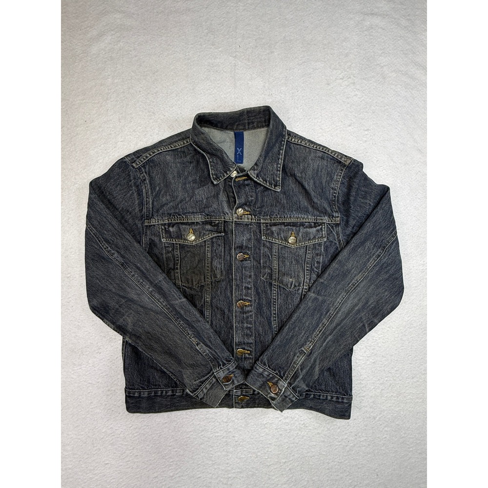HM Divided Mens Denim Trucker Jacket Dark Wash Black Cotton XL Classic Casual